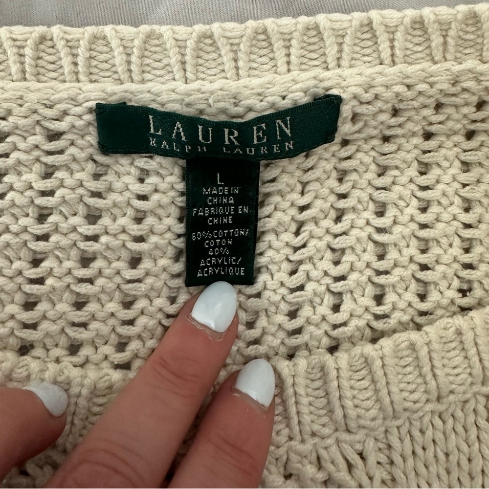 Lauren Ralph Lauren Cream Cable Knit Crew Neck Sweater - Picture 3 of 3